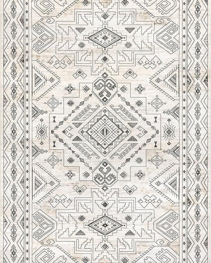 nuLOOM Malena Tribal Bordered Machine Washable Ultra Thin Area Rug, 3' x 5', Light Grey - LeafyLoom