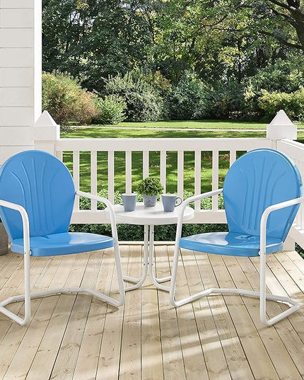 Crosley Furniture KO10004BL Griffith 3-Piece Retro Metal Outdoor Seating Set with Table and 2 Chairs, Sky Blue - LeafyLoom