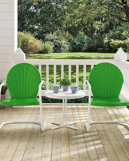 Crosley Furniture KO10004GR Griffith 3-Piece Retro Metal Outdoor Seating Set with Table and 2 Chairs, Grasshopper Green - LeafyLoom