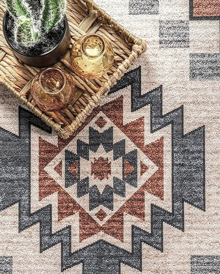 nuLOOM Leighton Machine Washable Southwestern Medallion Ultra Thin Area Rug, 6x9, Beige - LeafyLoom