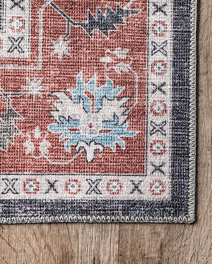 nuLOOM Jay Persian Medallion Machine Washable Ultra Thin Area Rug, 5' x 8', Red - LeafyLoom