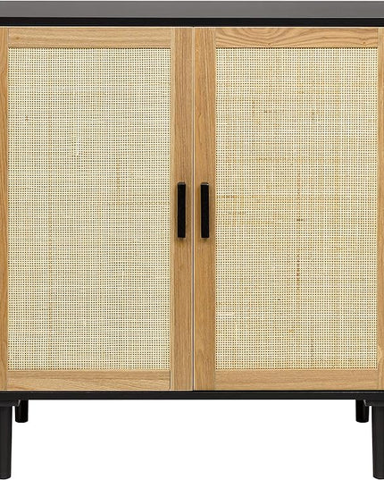 Finnhomy Sideboard Buffet Cabinet, Kitchen Storage Cabinet with Rattan Decorated Doors, Accent Liquor Cabinet for Bar, Dining Room, Hallway, Cupboard Console Table, 31.5X 15.8X 34.6 Inches - LeafyLoom