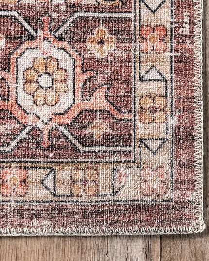 nuLOOM Emmy Faded Persian Machine Washable Ultra Thin Area Rug, 4' x 6', Red - LeafyLoom