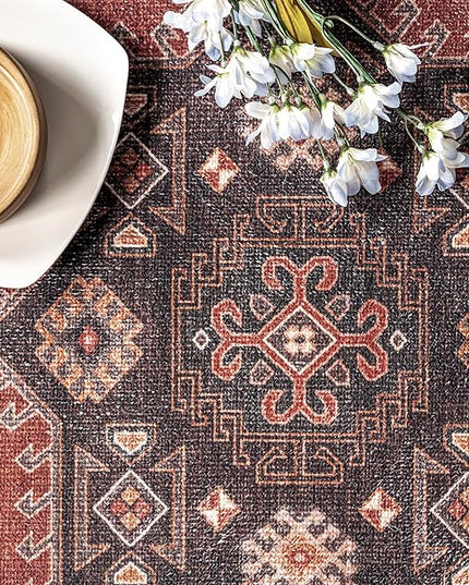 nuLOOM Kathryn Machine Washable Traditional Rustic Ultra Thin Area Rug, 8' x 10', Red - LeafyLoom