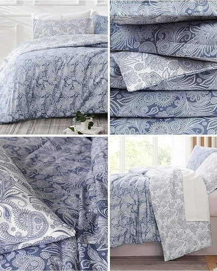 Southshore Fine Living, Inc. Oversized Twin Comforter Bedding Set, Down Alternative Paisley Bedspread, Reversible Print is 2 Colors in 1, Twin/Twin XL Comforter & Matching Sham, Blue/White - LeafyLoom