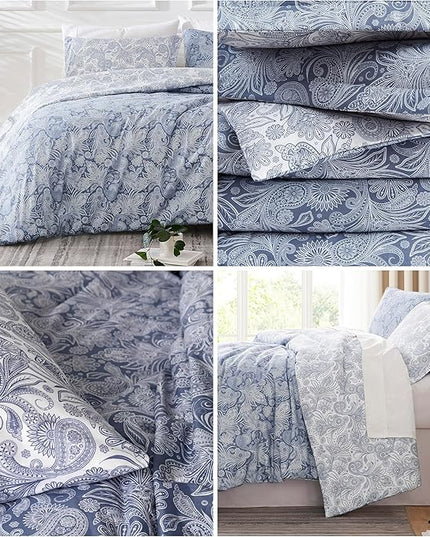 Southshore Fine Living, Inc. Oversized Full/Queen Comforter Set, Down Alternative Paisley Bedspread, Reversible Print is 2 Colors in 1, Queen/Full Comforter & Matching Shams, Blue/White - LeafyLoom