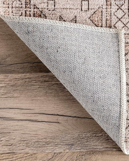 nuLOOM Amie Persian Border Machine Washable Ultra Thin Area Rug, 4' x 6', Light Brown - LeafyLoom