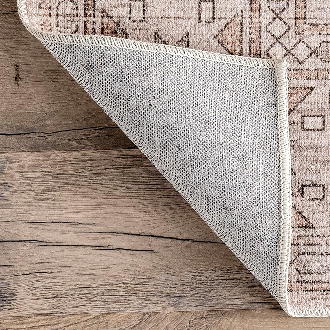 nuLOOM Amie Persian Border Machine Washable Ultra Thin Area Rug, 4' x 6', Light Brown - LeafyLoom