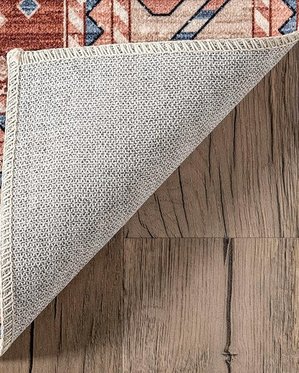 nuLOOM Órla Tribal Bordered Machine Washable Ultra Thin Area Rug, 5' x 8', Rust - LeafyLoom