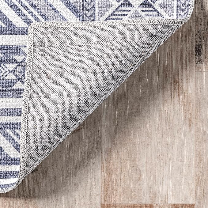 nuLOOM Jenine Southwestern Machine Washable Ultra Thin Area Rug, 8x10, Grey - LeafyLoom