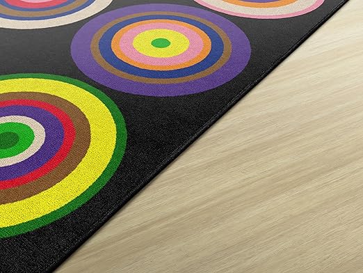 Flagship Carpets Color Rings Colorful Children's Area Rug for Kids Room Circle Seating Décor, Play Carpet for Teaching and Playing, Seats 24, 7'6" x 12', Black - LeafyLoom