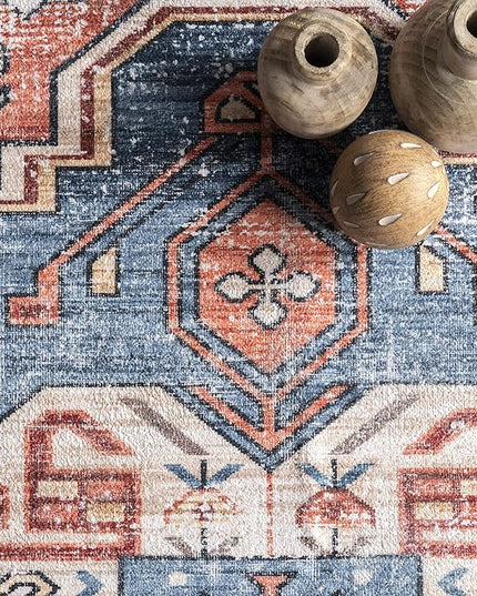 nuLOOM Marli Machine Washable Faded Medallion Ultra Thin Runner Rug, 2' 6" x 8', Rust - LeafyLoom