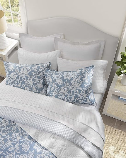 Nautica- King Comforter Set, Cotton Reversible Bedding Set, All Season Designer Home Décor (Tortola Blue, King) - LeafyLoom