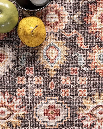 nuLOOM Cathie Persian Floral Machine Washable Ultra Thin Area Rug, 3' x 5', Beige - LeafyLoom