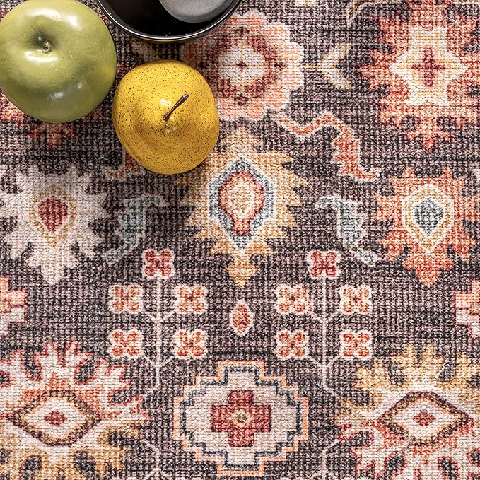 nuLOOM Cathie Persian Floral Machine Washable Ultra Thin Area Rug, 3' x 5', Beige - LeafyLoom