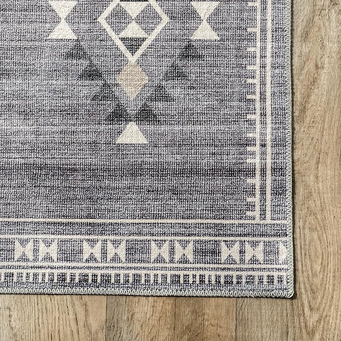 nuLOOM Evalyn Southwestern Machine Washable Ultra Thin Area Rug, 5' x 8', Grey - LeafyLoom