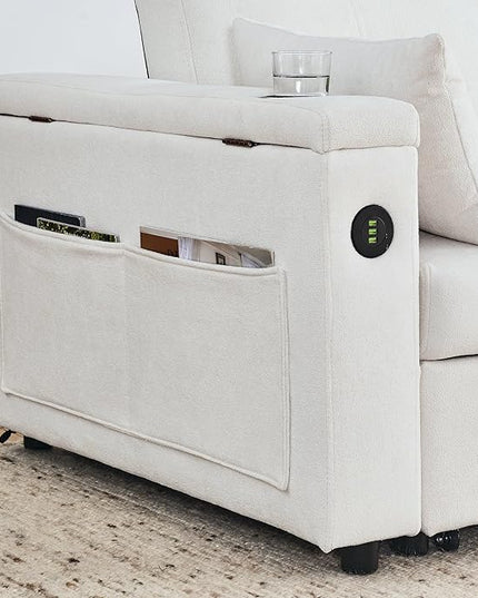 4 in 1 Multifunctional Convertible Loveseat Sleeper Sofa Bed,Soft Chenille Tufted Love Seats Sofabed W/Pull Out Sleep Couch,Armrests Storage,Cupholders,USB Ports,Pillows and Side Pockets - LeafyLoom