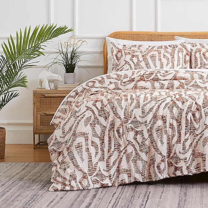 Southshore Fine Living, Inc. Oversized King Comforter Bedding Set, Down Alternative filling, modern Abstract bedding set, King/Cal King Comforter & Matching Shams, Rust Khari - LeafyLoom