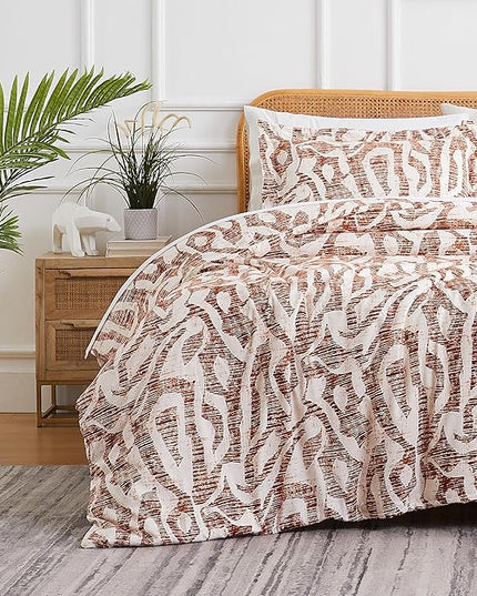 Southshore Fine Living, Inc. Oversized Twin Comforter Bedding Set, Down Alternative Comforter Bedspread, Abstract Print Comforter, Twin or Twin XL Comforter with Matching Sham, Rust Khari - LeafyLoom