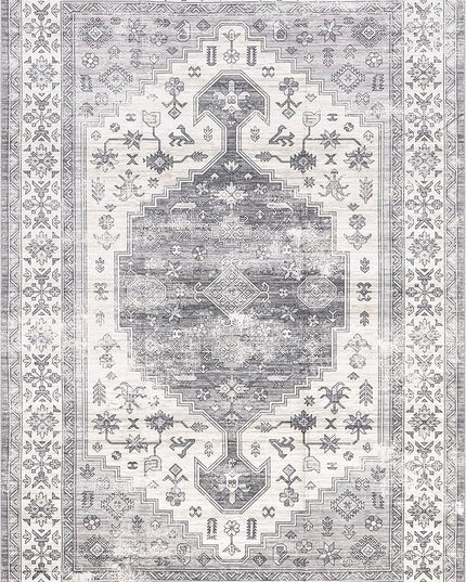 nuLOOM Medallion Bordered Machine Washable Ultra Thin Area Rug, 4' x 6', Beige - LeafyLoom