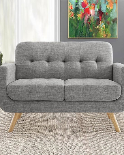 ROSEVERA Elena Contemporary Accent Armchair with Linen Upholstery Living Room Furniture, Gray - LeafyLoom