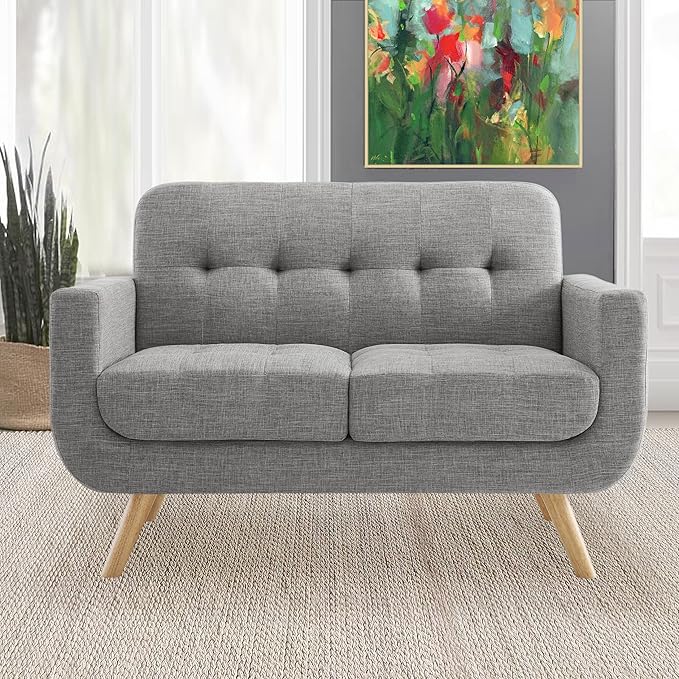 ROSEVERA Elena Contemporary Accent Armchair with Linen Upholstery Living Room Furniture, Gray - LeafyLoom