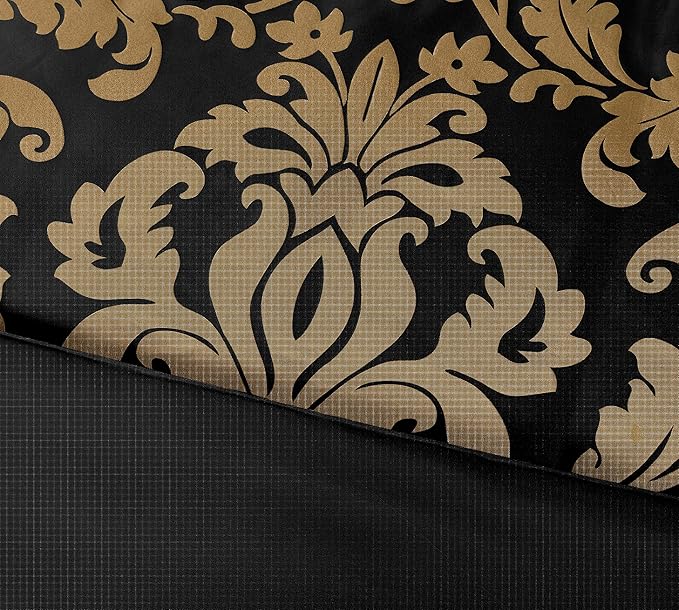 Chezmoi Collection 7-Piece Jacquard Floral Comforter Set/Bed-in-a-Bag Set, King, Black Gold - LeafyLoom