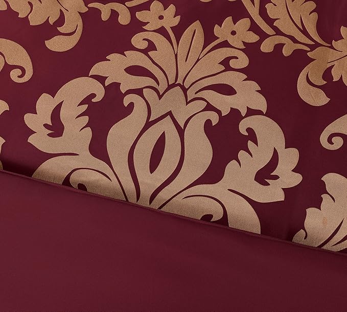Chezmoi Collection 7-Piece Jacquard Floral Comforter Set (King, Maroon) - LeafyLoom