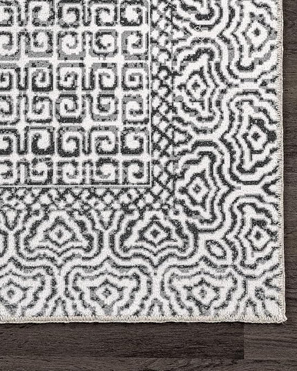 nuLOOM Abstract Tribal Machine Washable Accent Rug, 3' x 5', Grey, Rectangular, 0.1" Thick - LeafyLoom