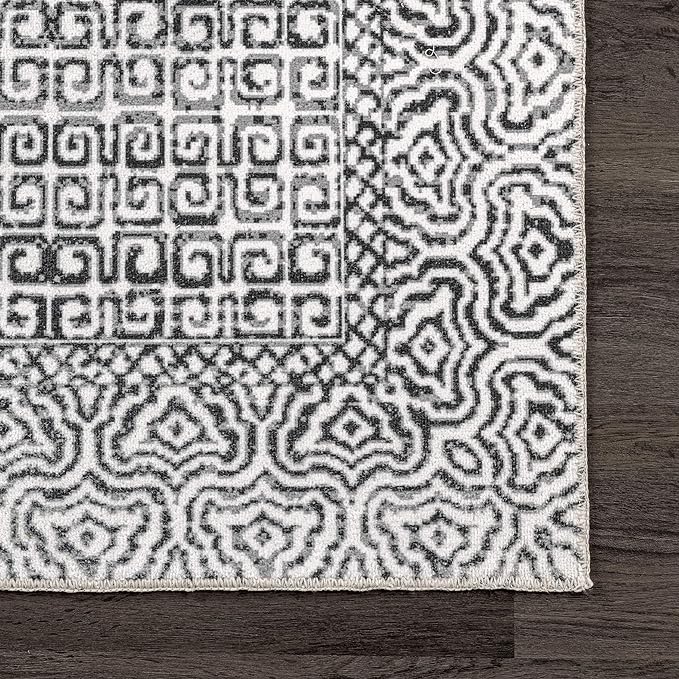 nuLOOM Abstract Tribal Machine Washable Ultra Thin Area Rug, 4x6, Grey - LeafyLoom
