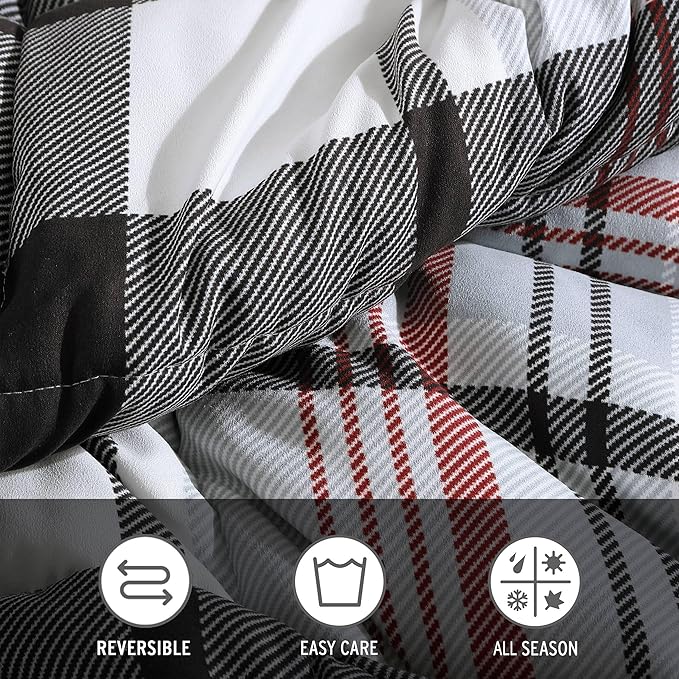 Eddie Bauer- Queen Comforter Set, Reversible Microsuede Bedding with Matching Sham(s), Casual Home Decor (Normandy Plaid Black, Queen) - LeafyLoom