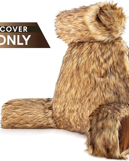 Husband Pillow XXL Cover Only - Limited Baby Brown Bear Backrest Pillowcase Set, 2-Tone Reversible Double Sided Fabulous Faux Fur Reading & Bed Rest, Thick Zippers, 2 Sided Solid Fabric Neck Rolls - LeafyLoom