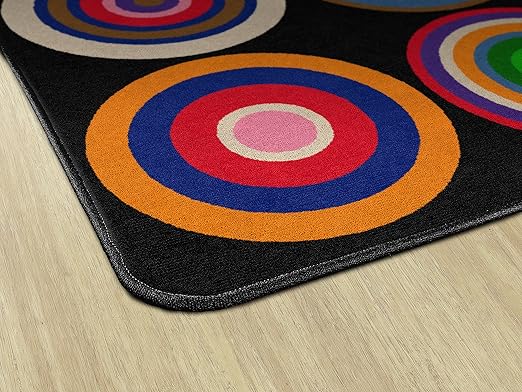 Flagship Carpets Color Rings Colorful Children's Area Rug for Kids Room Circle Seating Décor, Play Carpet for Teaching and Playing, Seats 35, 10'6" x 13'2, Black - LeafyLoom
