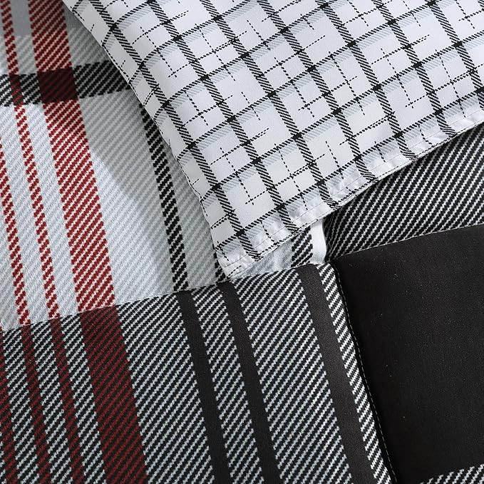Eddie Bauer- King Comforter Set, Reversible Microsuede Bedding with Matching Sham(s), Casual Home Decor (Normandy Plaid Black, King) - LeafyLoom