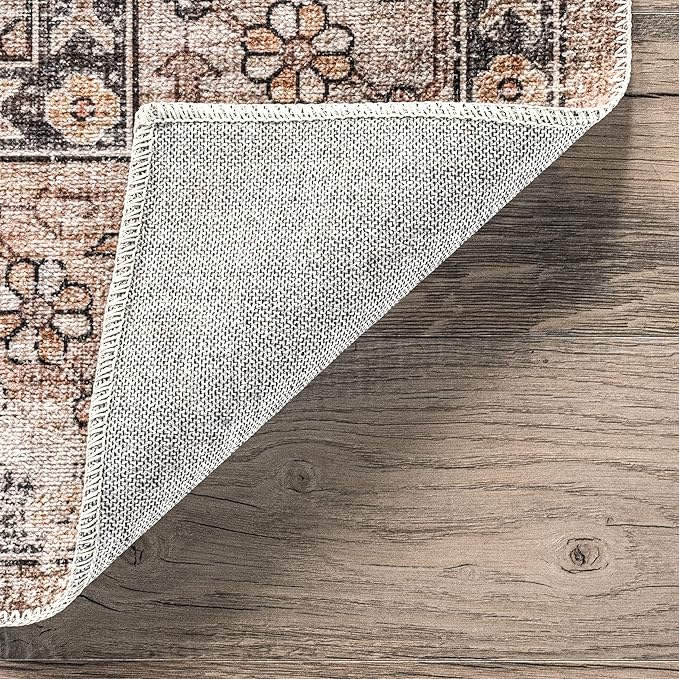 nuLOOM Gwyn Distressed Machine Washable Ultra Thin Runner Rug, 2' 6" x 10', Beige - LeafyLoom
