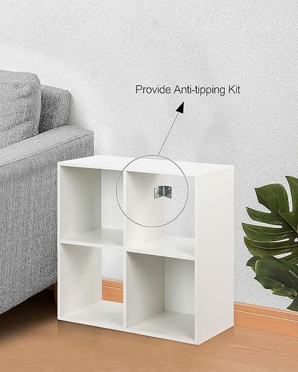 PACHIRA E-Commerce Wooden Storage Cubes Bookcase, Unit Shelf, Closet Cabinet, Organizer Rack in Living Room, Bedroom, Study, 4 Cube, White - LeafyLoom
