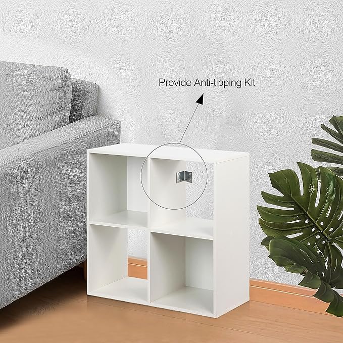 PACHIRA E-Commerce Wooden Storage Cubes Bookcase, Unit Shelf, Closet Cabinet, Organizer Rack in Living Room, Bedroom, Study, 4 Cube, White - LeafyLoom
