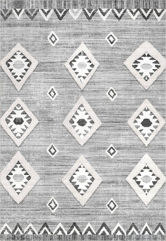 nuLOOM Arie Tribal Diamond Machine Washable Ultra Thin Area Rug, 5' x 8', Grey - LeafyLoom