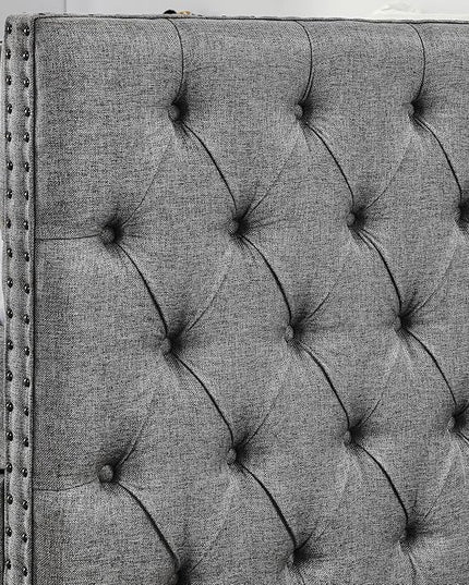 Full Size Upholstered Daybed, Pull Out with Two Storage Drawers, Solid Wood Frame Bed, Tufted Buttons and Copper Nails On Square Arms, for Bedrooms,Apartments - LeafyLoom