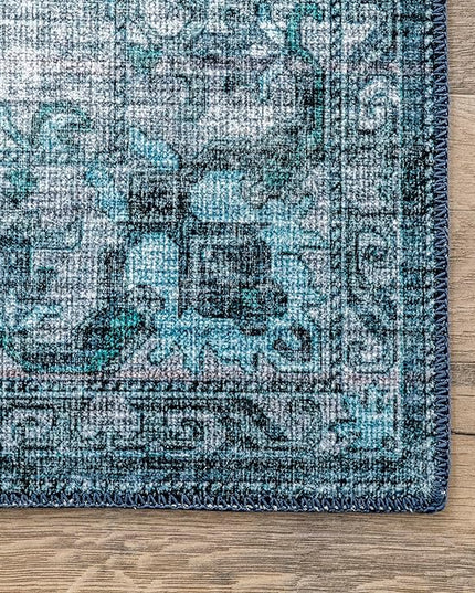 nuLOOM Eveline Distressed Persian Machine Washable Ultra Thin Area Rug, 4' x 6', Blue - LeafyLoom