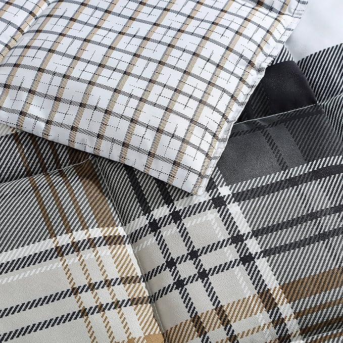 Eddie Bauer - King Comforter Set, Plaid Reversible Bedding, Stylish & Warm Home Decor (Normandy Grey, King),Grey/White/Beige - LeafyLoom