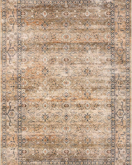 nuLOOM Gwyn Distressed Machine Washable Ultra Thin Area Rug, 5' x 8', Beige - LeafyLoom