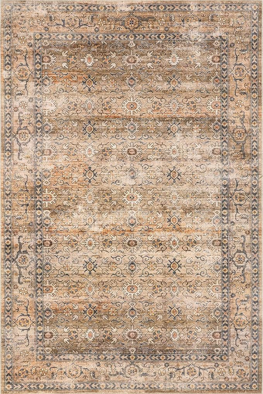 nuLOOM Gwyn Distressed Machine Washable Ultra Thin Area Rug, 5' x 8', Beige - LeafyLoom