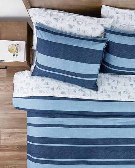 Nautica - King Size Comforter Set, Cotton Reversible Bedding with Matching Shams, Stylish Home Decor (Longpoint Blue, King) - LeafyLoom