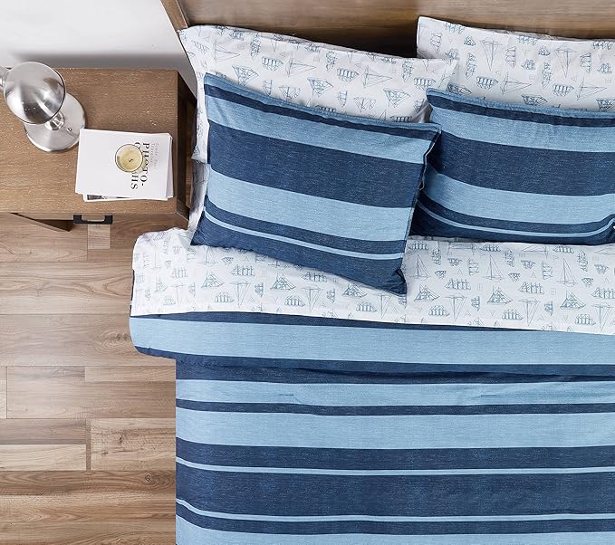 Nautica - King Size Comforter Set, Cotton Reversible Bedding with Matching Shams, Stylish Home Decor (Longpoint Blue, King) - LeafyLoom