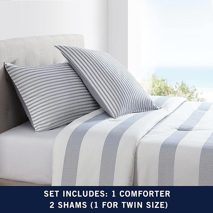 Nautica - Queen Comforter Set, Cotton Reversible Bedding with Matching Shams, Mediterranean Inspired Home Decor for All Seasons (Fairwater Blue, Queen) - LeafyLoom