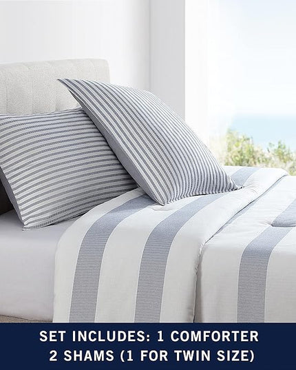 Nautica - King Size Comforter Set, Cotton Reversible Bedding with Matching Shams, Mediterranean Inspired Home Decor for All Seasons (Fairwater Blue, King) - LeafyLoom