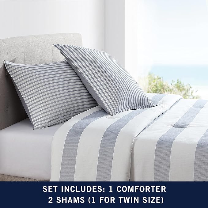 Nautica - King Size Comforter Set, Cotton Reversible Bedding with Matching Shams, Mediterranean Inspired Home Decor for All Seasons (Fairwater Blue, King) - LeafyLoom