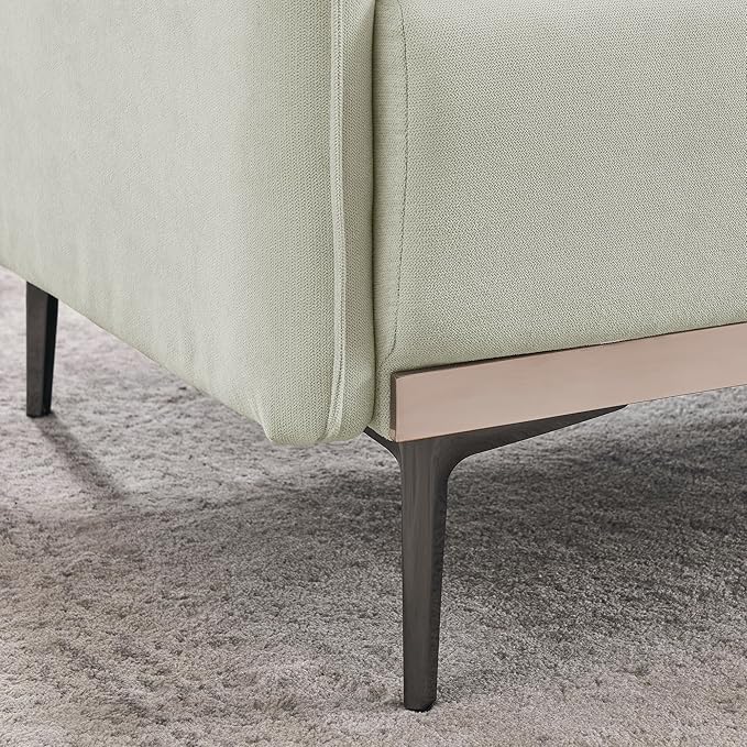 Modern Linen Upholstered 3-Seat Sofa Couch with Stainless Steel Trim and Metal Legs for Living Room, 2 Pillows Included, 72.83", Beige-119 - LeafyLoom