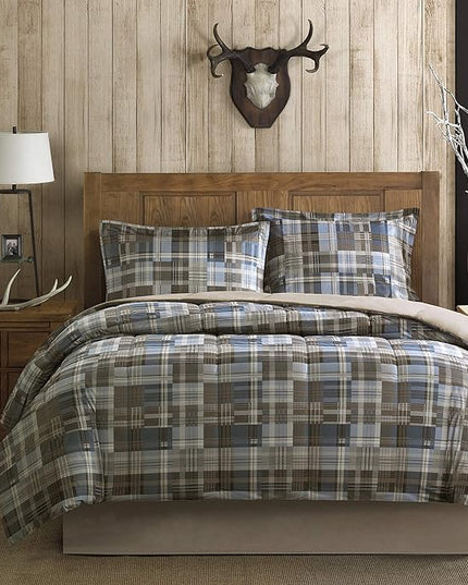Woolrich Comforter Set, Cabin Lodge, Warm Cover for Colder Season, Modern Cottage-Inspired Down Alternative Ultra Soft Microfiber Bedding, Matching Sham, Plaid Grey/Blue Full/Queen 3 Piece - LeafyLoom